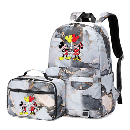 New  Mickey Minnie Mouse 2Pcs Boy Girl Kids School Book Bags Travel Backpack Lunch Bag for Student Teenagers Sets