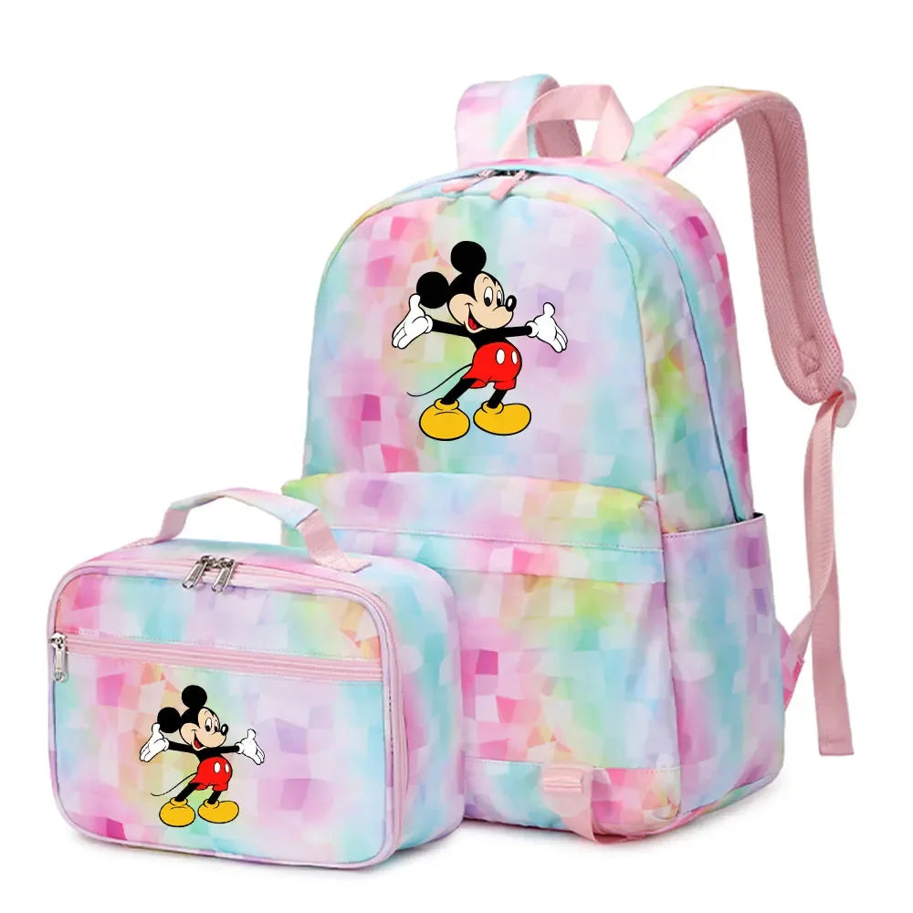 New  Mickey Minnie Mouse 2Pcs Boy Girl Kids School Book Bags Travel Backpack Lunch Bag for Student Teenagers Sets