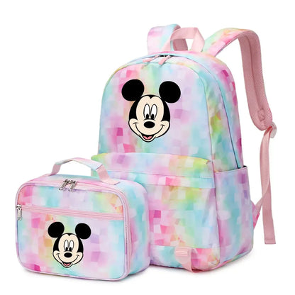 New  Mickey Minnie Mouse 2Pcs Boy Girl Kids School Book Bags Travel Backpack Lunch Bag for Student Teenagers Sets