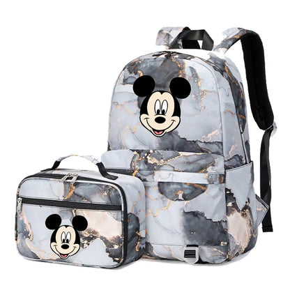 New  Mickey Minnie Mouse 2Pcs Boy Girl Kids School Book Bags Travel Backpack Lunch Bag for Student Teenagers Sets