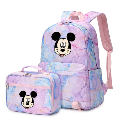 New  Mickey Minnie Mouse 2Pcs Boy Girl Kids School Book Bags Travel Backpack Lunch Bag for Student Teenagers Sets