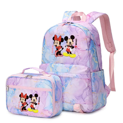 New  Mickey Minnie Mouse 2Pcs Boy Girl Kids School Book Bags Travel Backpack Lunch Bag for Student Teenagers Sets