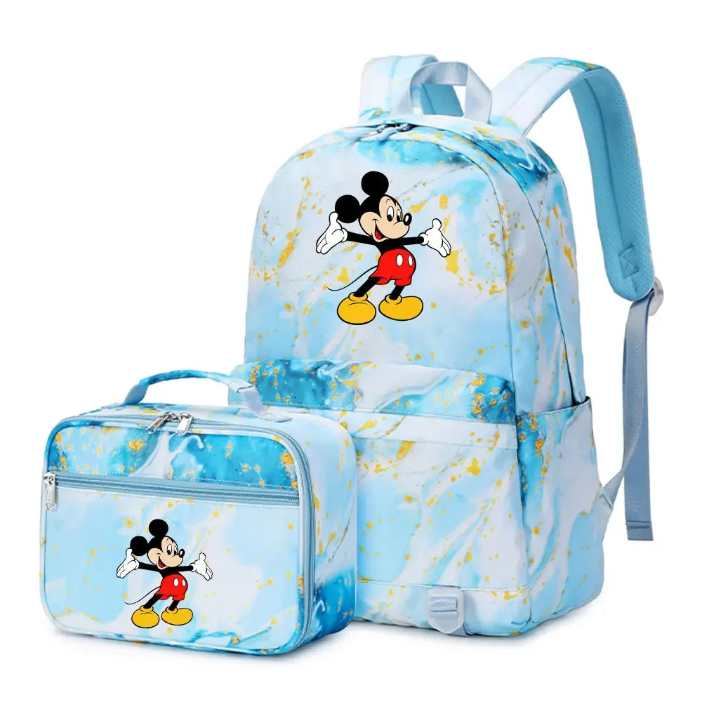 New  Mickey Minnie Mouse 2Pcs Boy Girl Kids School Book Bags Travel Backpack Lunch Bag for Student Teenagers Sets
