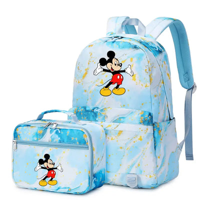 New  Mickey Minnie Mouse 2Pcs Boy Girl Kids School Book Bags Travel Backpack Lunch Bag for Student Teenagers Sets