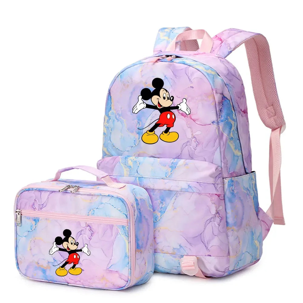 New  Mickey Minnie Mouse 2Pcs Boy Girl Kids School Book Bags Travel Backpack Lunch Bag for Student Teenagers Sets