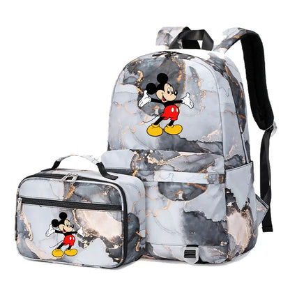 New  Mickey Minnie Mouse 2Pcs Boy Girl Kids School Book Bags Travel Backpack Lunch Bag for Student Teenagers Sets