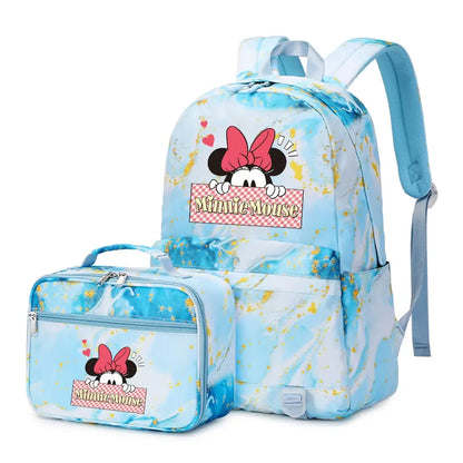 New  Mickey Minnie Mouse 2Pcs Boy Girl Kids School Book Bags Travel Backpack Lunch Bag for Student Teenagers Sets