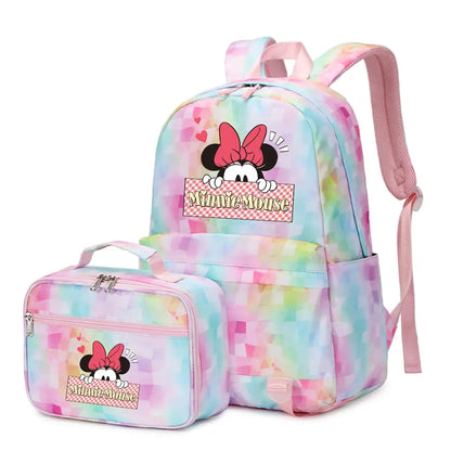 New  Mickey Minnie Mouse 2Pcs Boy Girl Kids School Book Bags Travel Backpack Lunch Bag for Student Teenagers Sets