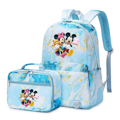 New  Mickey Minnie Mouse 2Pcs Boy Girl Kids School Book Bags Travel Backpack Lunch Bag for Student Teenagers Sets