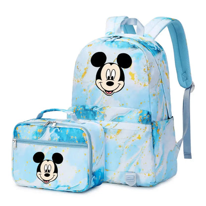 New  Mickey Minnie Mouse 2Pcs Boy Girl Kids School Book Bags Travel Backpack Lunch Bag for Student Teenagers Sets