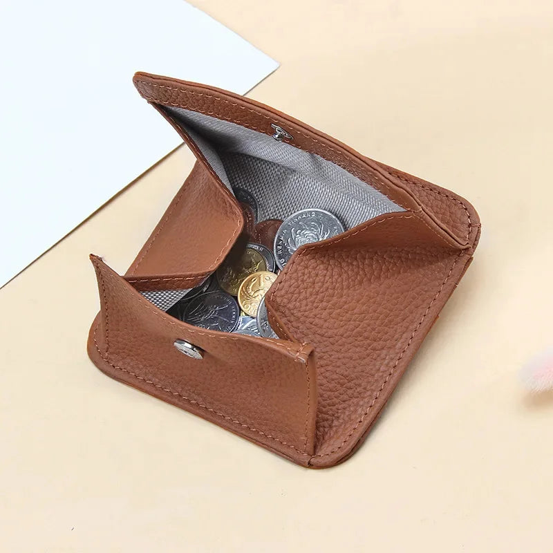 New Mini Purses Genuine Leather Women Square Coin Pocket Cowskin High Quality Hasp Money Bag Wallet Ultra-thin Card Package