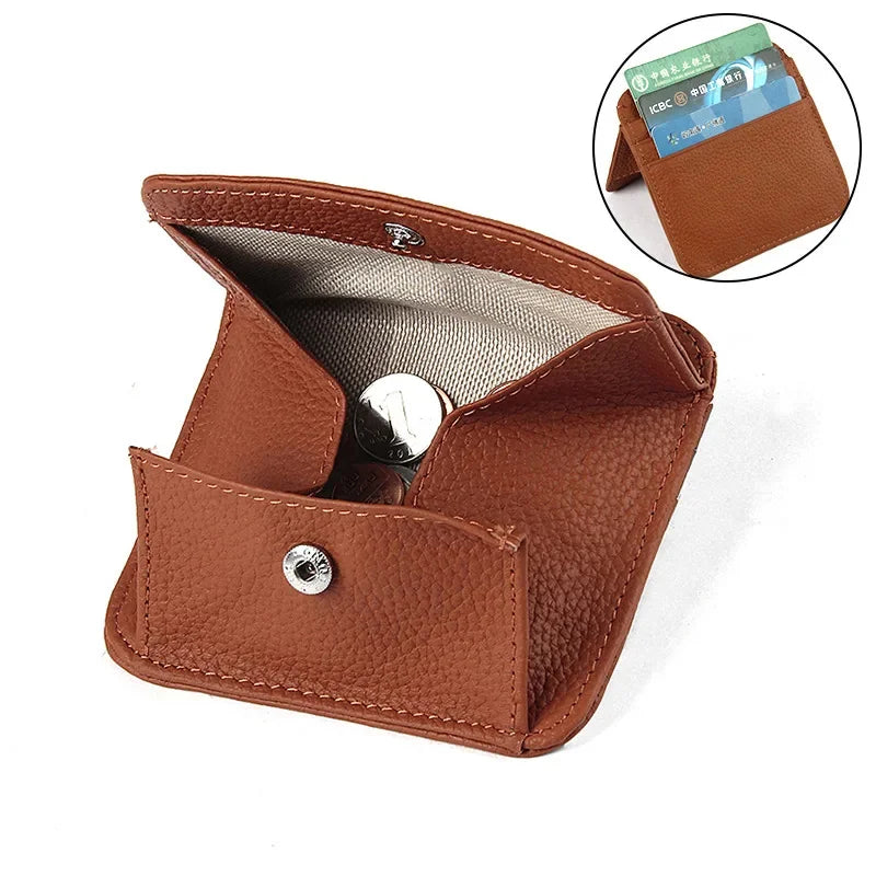 New Mini Purses Genuine Leather Women Square Coin Pocket Cowskin High Quality Hasp Money Bag Wallet Ultra-thin Card Package
