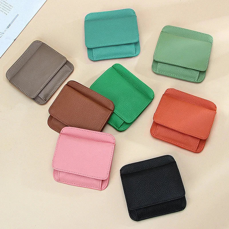New Mini Purses Genuine Leather Women Square Coin Pocket Cowskin High Quality Hasp Money Bag Wallet Ultra-thin Card Package