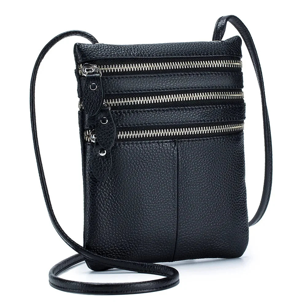 New Mobile Phone Soft Vertical Three-zipper Single Shoulder Crossbody Leather Fashion Women's Bag Trend