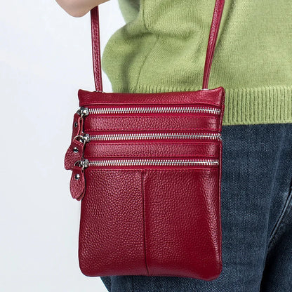 New Mobile Phone Soft Vertical Three-zipper Single Shoulder Crossbody Leather Fashion Women's Bag Trend