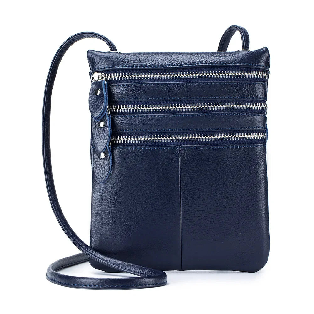 New Mobile Phone Soft Vertical Three-zipper Single Shoulder Crossbody Leather Fashion Women's Bag Trend