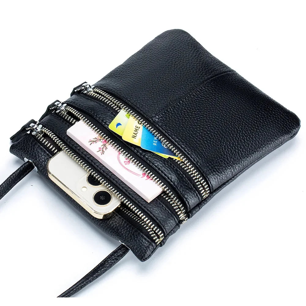 New Mobile Phone Soft Vertical Three-zipper Single Shoulder Crossbody Leather Fashion Women's Bag Trend