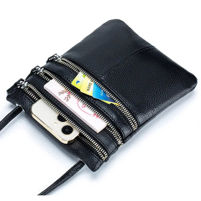 New Mobile Phone Soft Vertical Three-zipper Single Shoulder Crossbody Leather Fashion Women's Bag Trend