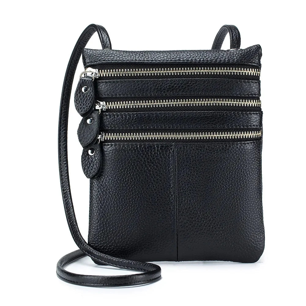 New Mobile Phone Soft Vertical Three-zipper Single Shoulder Crossbody Leather Fashion Women's Bag Trend