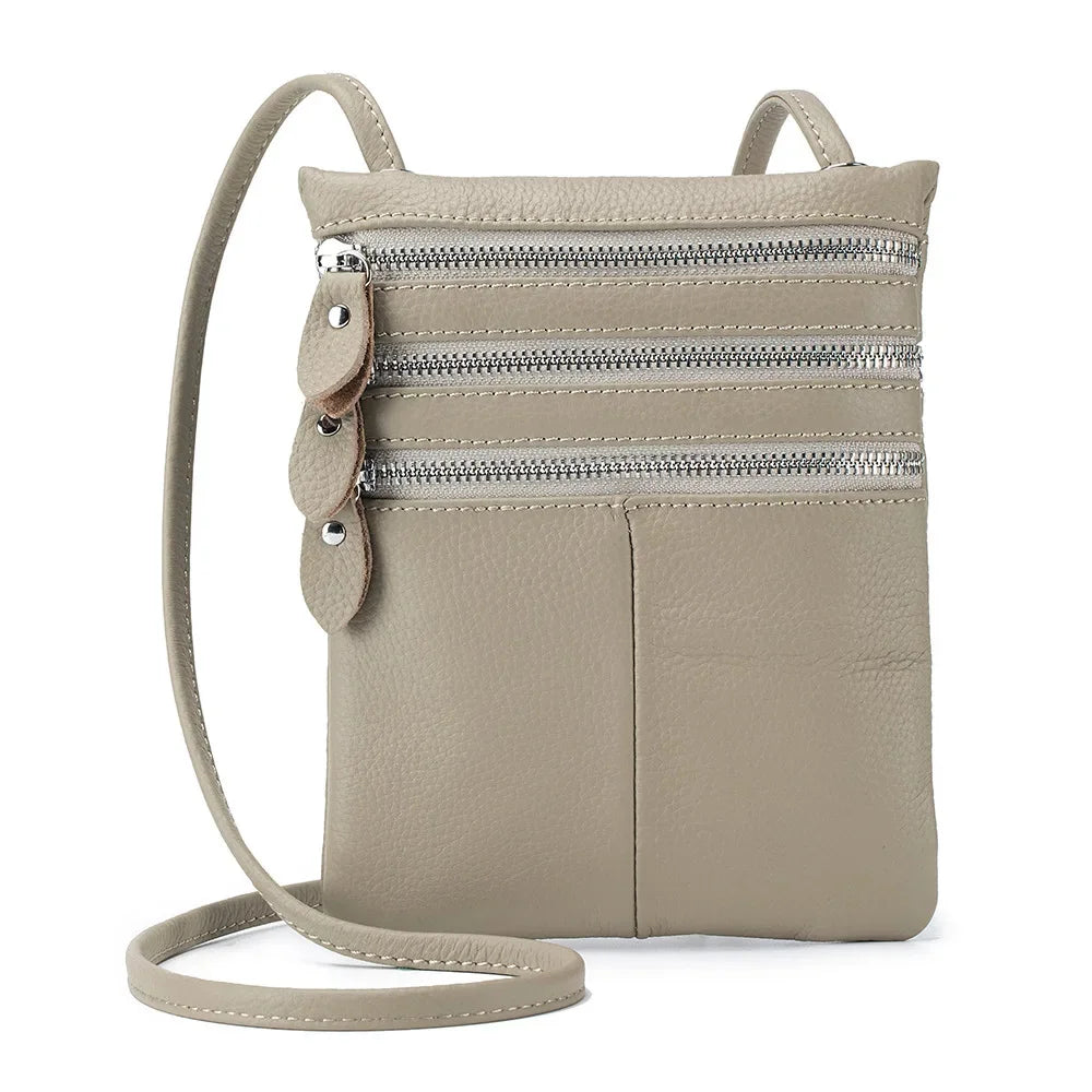New Mobile Phone Soft Vertical Three-zipper Single Shoulder Crossbody Leather Fashion Women's Bag Trend