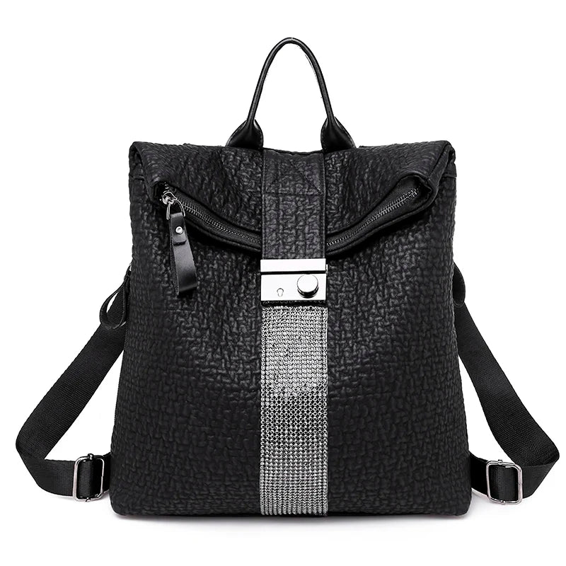 New Ms Luxury Designer Women High Capacity Leather Black Backpack Casual High Quality School Backpacks for Girls Travel Bagpack