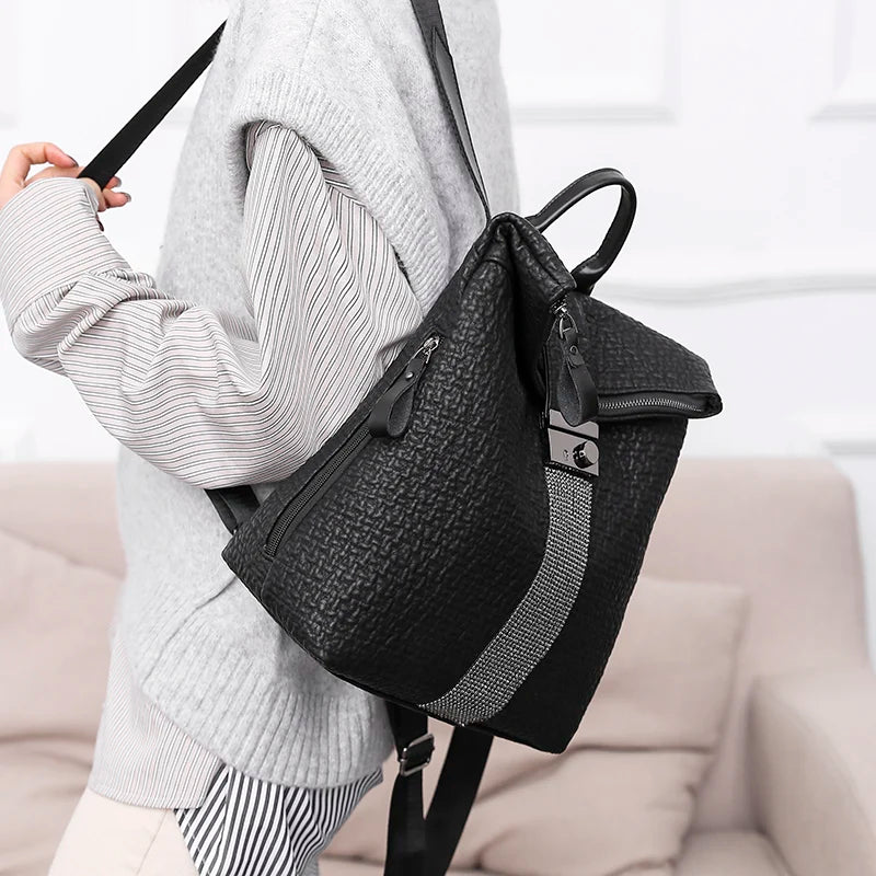 New Ms Luxury Designer Women High Capacity Leather Black Backpack Casual High Quality School Backpacks for Girls Travel Bagpack