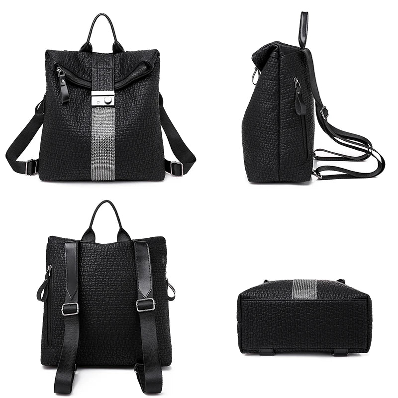 New Ms Luxury Designer Women High Capacity Leather Black Backpack Casual High Quality School Backpacks for Girls Travel Bagpack
