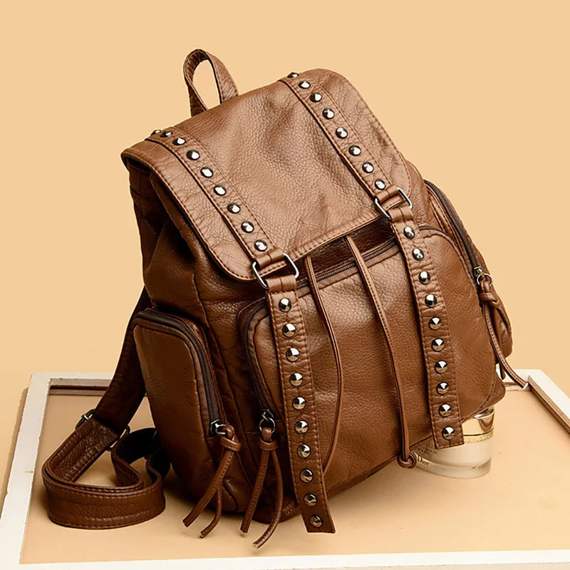 New Multi Pocket Large Capacity Women's Backpack Retro Solid Color School Student backpack Waterproof and Durable Travel Bags