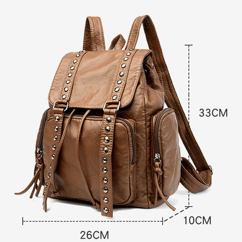 New Multi Pocket Large Capacity Women's Backpack Retro Solid Color School Student backpack Waterproof and Durable Travel Bags