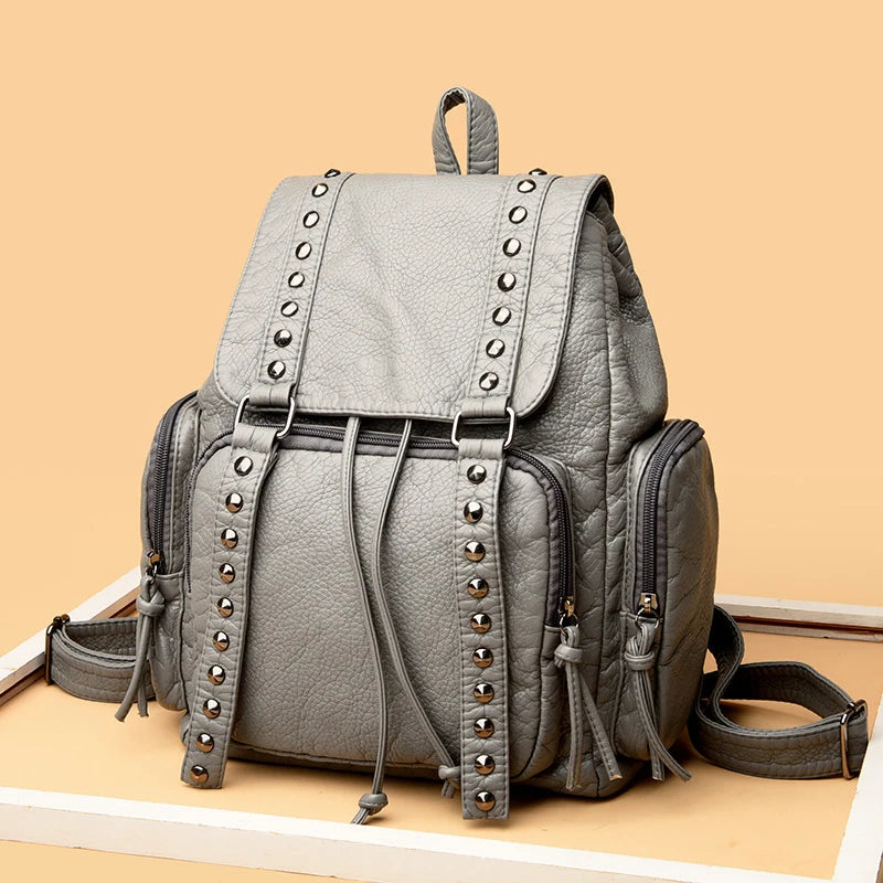 New Multi Pocket Large Capacity Women's Backpack Retro Solid Color School Student backpack Waterproof and Durable Travel Bags
