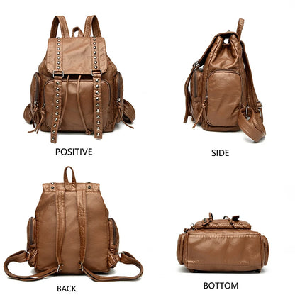 New Multi Pocket Large Capacity Women's Backpack Retro Solid Color School Student backpack Waterproof and Durable Travel Bags