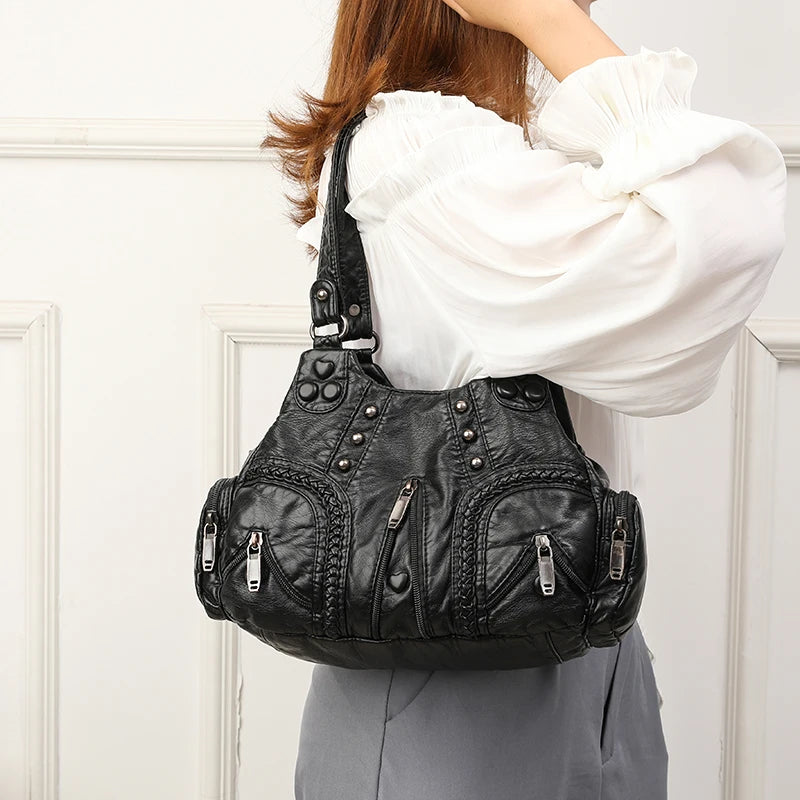 New Multi Pocket Luxury Soft sheepskin Shoulder Bags for Women Large Capacity Shopping Crossbody Hobo Bags European Tote Handbag