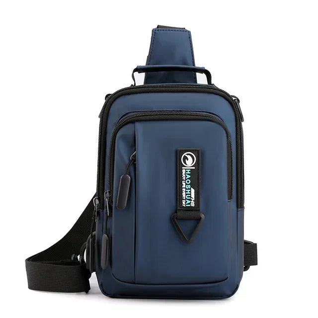 New Multifunction Crossbody Mens USBCharging ChestPack Waist bag Male Waterproof Short Trip Chest LargeCapacity Shoulder Bag