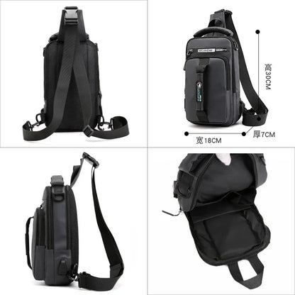 New Multifunction Crossbody Mens USBCharging ChestPack Waist bag Male Waterproof Short Trip Chest LargeCapacity Shoulder Bag