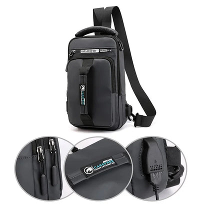 New Multifunction Crossbody Mens USBCharging ChestPack Waist bag Male Waterproof Short Trip Chest LargeCapacity Shoulder Bag