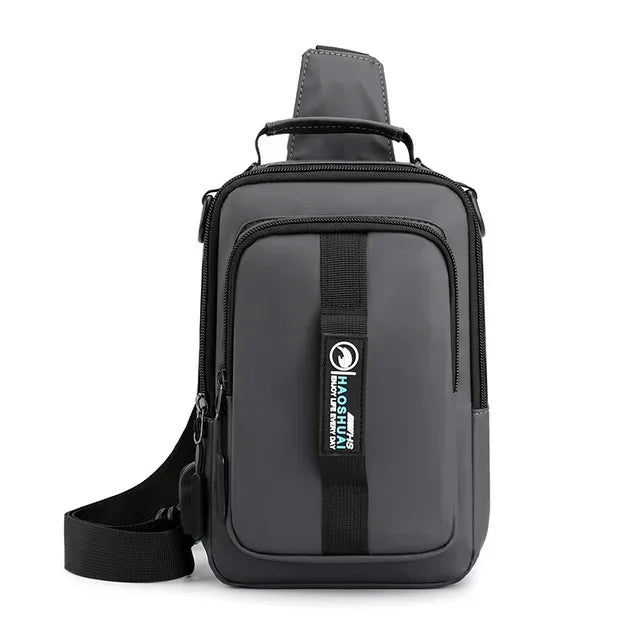 New Multifunction Crossbody Mens USBCharging ChestPack Waist bag Male Waterproof Short Trip Chest LargeCapacity Shoulder Bag
