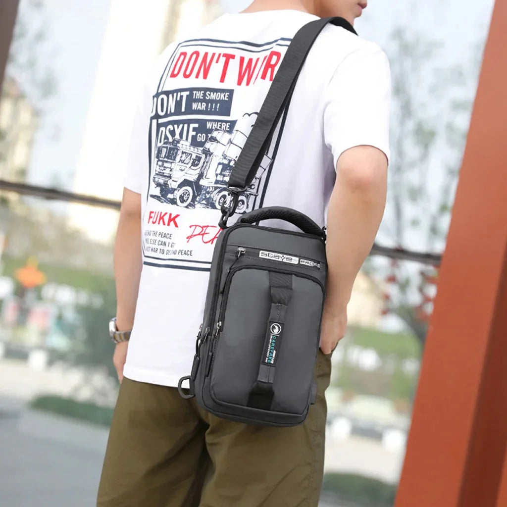 New Multifunction Crossbody Mens USBCharging ChestPack Waist bag Male Waterproof Short Trip Chest LargeCapacity Shoulder Bag