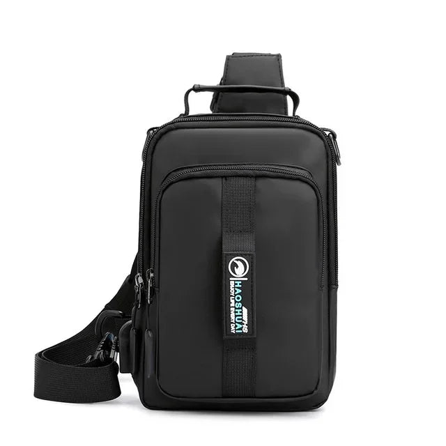 New Multifunction Crossbody Mens USBCharging ChestPack Waist bag Male Waterproof Short Trip Chest LargeCapacity Shoulder Bag