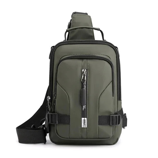 New Multifunction Crossbody Mens USBCharging ChestPack Waist bag Male Waterproof Short Trip Chest LargeCapacity Shoulder Bag