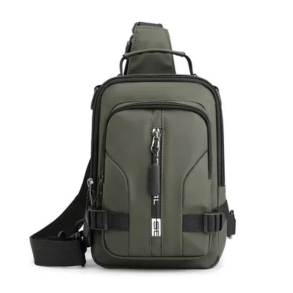 New Multifunction Crossbody Mens USBCharging ChestPack Waist bag Male Waterproof Short Trip Chest LargeCapacity Shoulder Bag