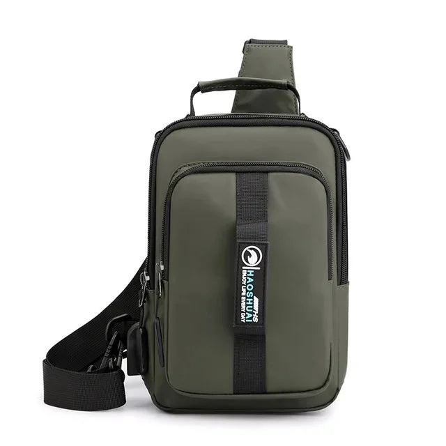 New Multifunction Crossbody Mens USBCharging ChestPack Waist bag Male Waterproof Short Trip Chest LargeCapacity Shoulder Bag
