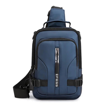 New Multifunction Crossbody Mens USBCharging ChestPack Waist bag Male Waterproof Short Trip Chest LargeCapacity Shoulder Bag