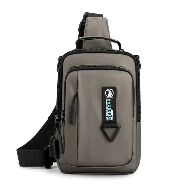 New Multifunction Crossbody Mens USBCharging ChestPack Waist bag Male Waterproof Short Trip Chest LargeCapacity Shoulder Bag