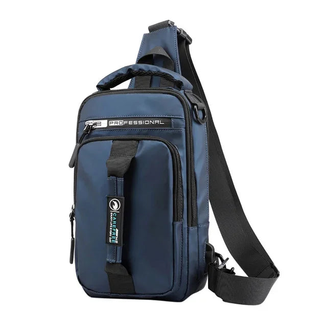 New Multifunction Crossbody Mens USBCharging ChestPack Waist bag Male Waterproof Short Trip Chest LargeCapacity Shoulder Bag