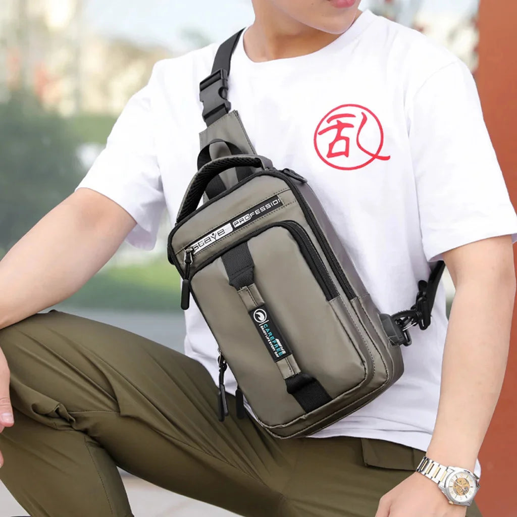 New Multifunction Crossbody Mens USBCharging ChestPack Waist bag Male Waterproof Short Trip Chest LargeCapacity Shoulder Bag
