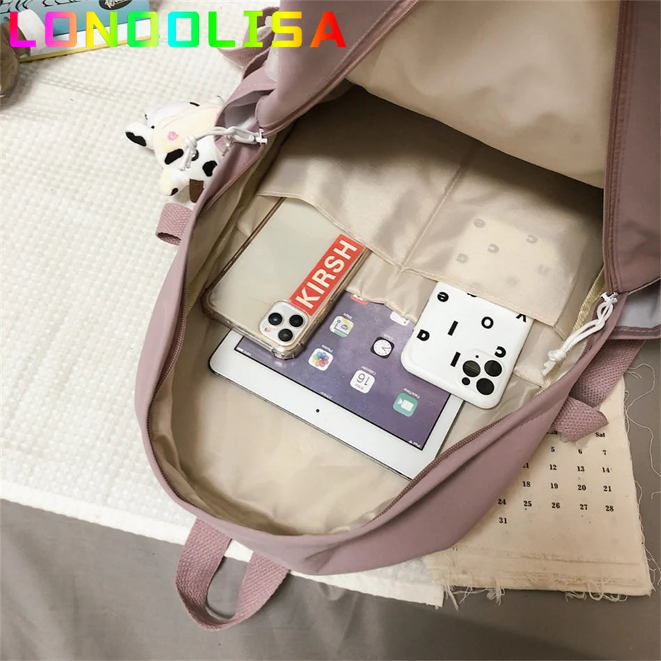 New Multifunction Pvc Backpack Women Waterproof Nylon Bagpack High Quality Solid Color Cow Bags for School Teenagers Girls 2021