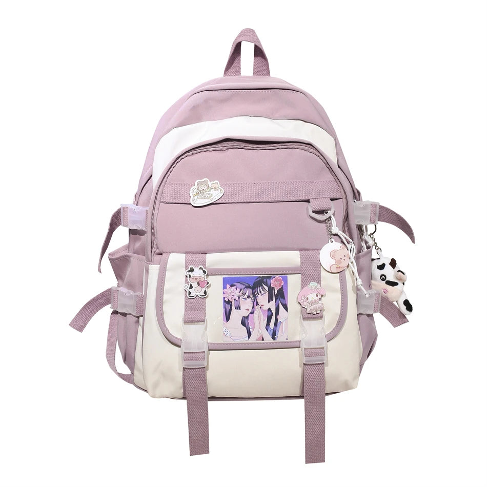 New Multifunction Pvc Backpack Women Waterproof Nylon Bagpack High Quality Solid Color Cow Bags for School Teenagers Girls 2021