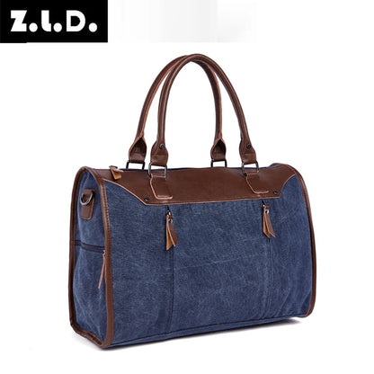 New Multifunctional Men's Handbag Woman Casual Canvas + PU Shoulder Bag Large Capacity Canvas Men Splice luggage Travel Bags