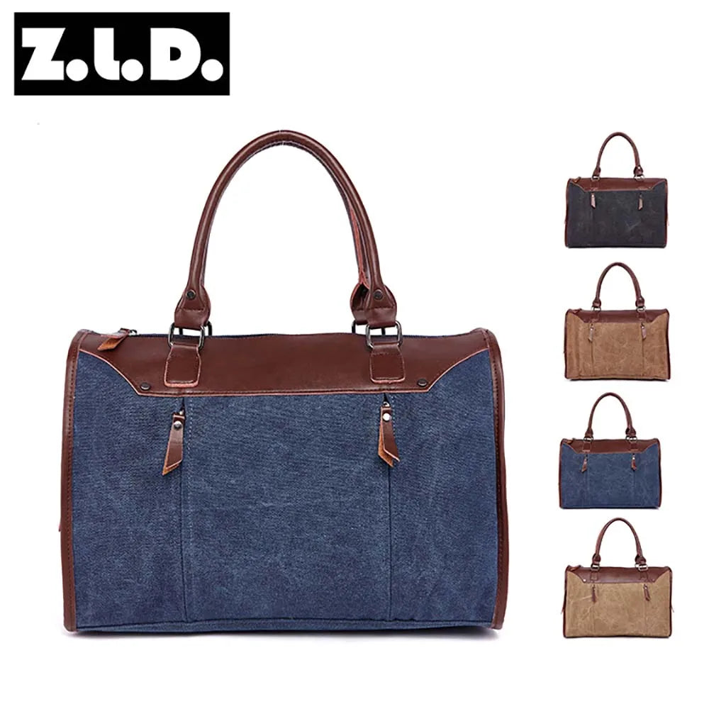 New Multifunctional Men's Handbag Woman Casual Canvas + PU Shoulder Bag Large Capacity Canvas Men Splice luggage Travel Bags