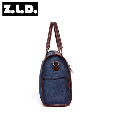 New Multifunctional Men's Handbag Woman Casual + PU Shoulder Bag Large Capacity Canvas Men Splice luggage Travel Bags